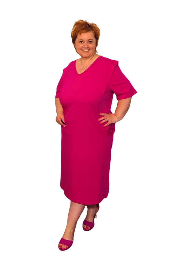 Bavlnené plus size šaty s mašľou vzadu - ružové Bavlnené plus size šaty s mašľou vzadu - ružové